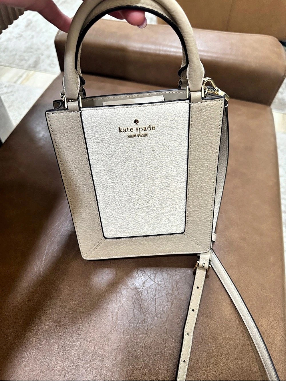 Kate Spade Lena Colorblock Mini Tote Crossbody in Beige & White